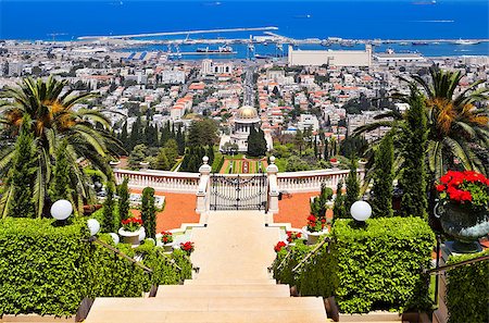 Beautiful Haifa view of Mediterranean Sea and Bahai Gardens Stock Photo - Budget Royalty-Free & Subscription, Code: 400-07294501