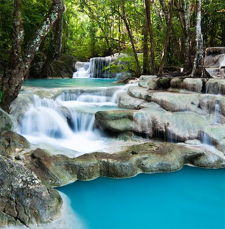 This picture shows some part of Erawan waterfall where is the most beautiful waterfall in Thailand. Stock Photo - Budget Royalty-Free & Subscription, Code: 400-07294662
