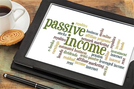 passive income word cloud  on a digital tablet with a cup of coffee Stock Photo - Budget Royalty-Free & Subscription, Code: 400-07295043