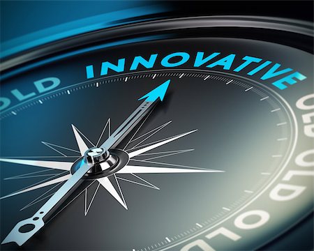 simsearch:400-05744172,k - Compass needle pointing the word innovative concept of innovate and business solutions, black background. Stock Photo - Budget Royalty-Free & Subscription, Code: 400-07295651