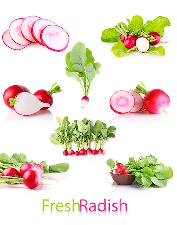 simsearch:400-05664137,k - set juicy radish with green leaves isolated on white background Stock Photo - Budget Royalty-Free & Subscription, Code: 400-07296717