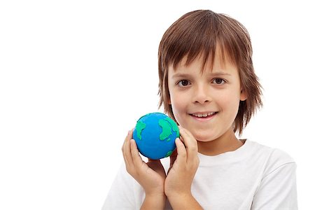 simsearch:400-06089187,k - Happy kid holding earth globe made of clay - ecology concept, isolated Stock Photo - Budget Royalty-Free & Subscription, Code: 400-07297816