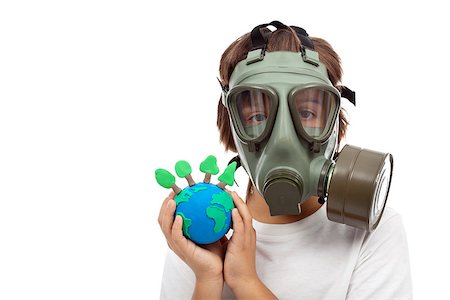 simsearch:400-06089187,k - Forests importance - ecology concept with child wearing gas mask holding earth globe Stock Photo - Budget Royalty-Free & Subscription, Code: 400-07297818