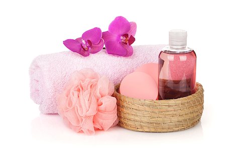 simsearch:400-05370670,k - Cosmetics, towel and orchid flowers. Isolated on white background Stock Photo - Budget Royalty-Free & Subscription, Code: 400-07299524