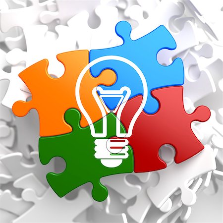simsearch:400-04265413,k - Light Bulb Icon on Multicolor Puzzle. Idea Concept. Stock Photo - Budget Royalty-Free & Subscription, Code: 400-07290943