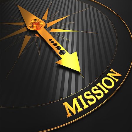 Mission - Business Concept. Golden Compass Needle on a Black Field Pointing to the Word "Mission". Photographie de stock - Aubaine LD & Abonnement, Code: 400-07291465