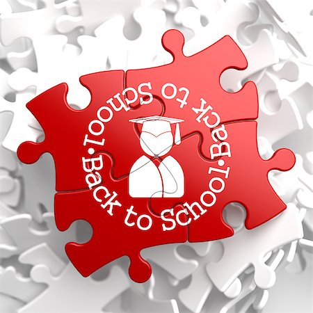simsearch:400-07042264,k - Back to School Written Arround Icon of Human Silhouette in Grad Hat on Red Puzzle. Education Concept. Stock Photo - Budget Royalty-Free & Subscription, Code: 400-07291502