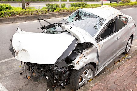 car accident and  wrecked car on the road Stock Photo - Budget Royalty-Free & Subscription, Code: 400-07304385