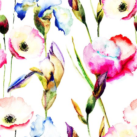 seamless floral - Seamless pattern with wild flowers, Watercolor painting Stock Photo - Budget Royalty-Free & Subscription, Code: 400-07305736