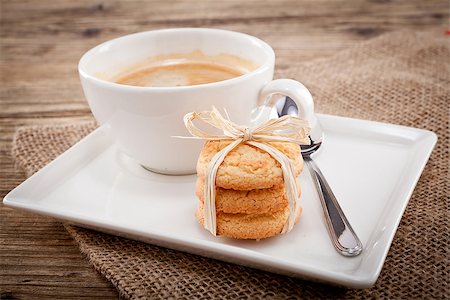 simsearch:400-07305144,k - fresh aromatic coffee and cookies on wooden table Stock Photo - Budget Royalty-Free & Subscription, Code: 400-07307199