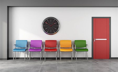 Waiting room with colorful chair and red closed door - rendering Stock Photo - Budget Royalty-Free & Subscription, Code: 400-07308090