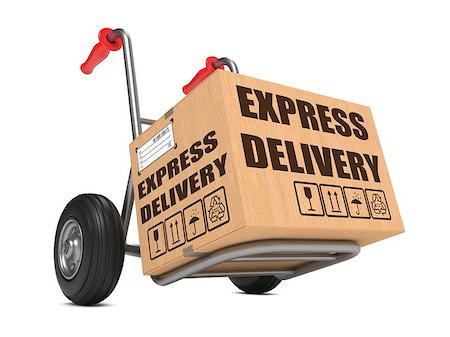 simsearch:400-05735817,k - Cardboard Box with Express Delivery Slogan on Hand Truck White Background. Stock Photo - Budget Royalty-Free & Subscription, Code: 400-07308222