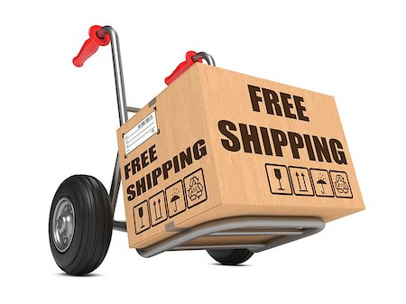 simsearch:400-05735817,k - Cardboard Box with Free Shipping Slogan on Hand Truck White Background. Stock Photo - Budget Royalty-Free & Subscription, Code: 400-07308238