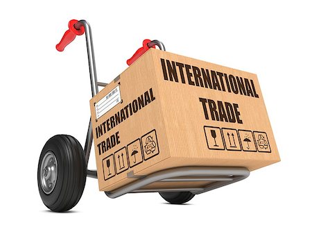 simsearch:400-05735817,k - Cardboard Box with International Trade Slogan on Hand Truck White Background. Stock Photo - Budget Royalty-Free & Subscription, Code: 400-07308240