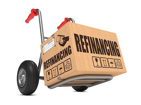 Refinancing - Cardboard Box on Hand Truck Isolated on White Background. Stock Photo - Budget Royalty-Free & Subscription, Code: 400-07308296