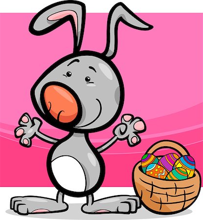 Cartoon Illustration of Cute Easter Bunny with Basket full of Paschal Eggs Stock Photo - Budget Royalty-Free & Subscription, Code: 400-07308777