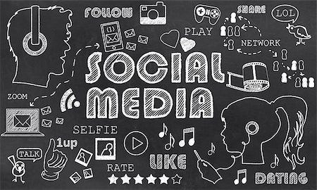 Social Media on Blackboard wit Chalk Doodles Stock Photo - Budget Royalty-Free & Subscription, Code: 400-07309304