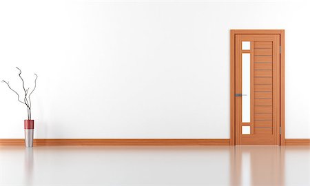 empty room illustration - Empty white room with wooden door - rendering Stock Photo - Budget Royalty-Free & Subscription, Code: 400-07309836