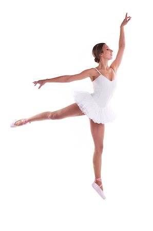 simsearch:400-06481645,k - Young Caucasian ballerina jumping against white Stock Photo - Budget Royalty-Free & Subscription, Code: 400-07300716