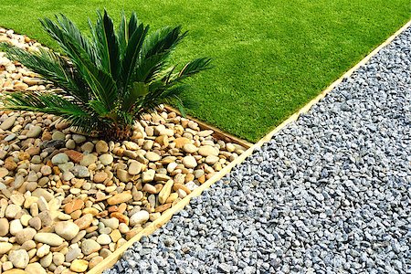 Landscaping combination of grass, plant and stones Stock Photo - Budget Royalty-Free & Subscription, Code: 400-07301072