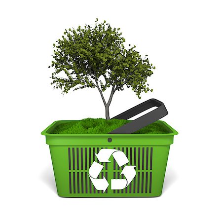 simsearch:400-07301131,k - Recycling concept with small tree growing in green shopping basket with recycling logo Stock Photo - Budget Royalty-Free & Subscription, Code: 400-07301139