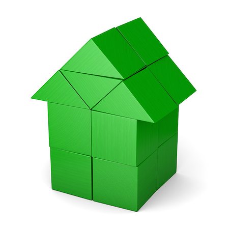 eco house - Green house made of wooden cubes isolated on white background Stock Photo - Budget Royalty-Free & Subscription, Code: 400-07316962