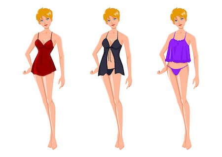 Cartoon illustration of an attractive blond woman in three different lingerie Photographie de stock - Aubaine LD & Abonnement, Code: 400-07318728