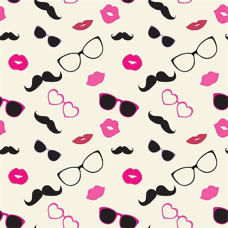 doodle lips - Moustaches, Lips, Glasses Vector Seamless Pattern Stock Photo - Budget Royalty-Free & Subscription, Code: 400-07313222