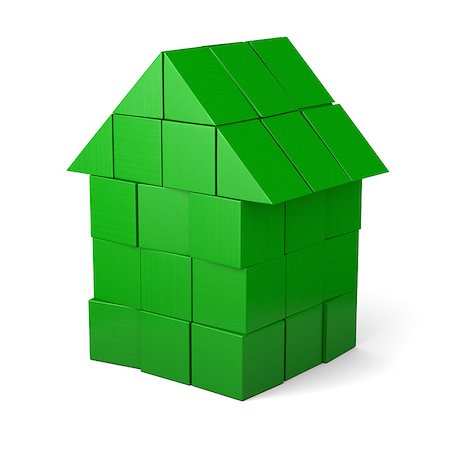 eco house - Green house made of wooden cubes isolated on white background Stock Photo - Budget Royalty-Free & Subscription, Code: 400-07324373