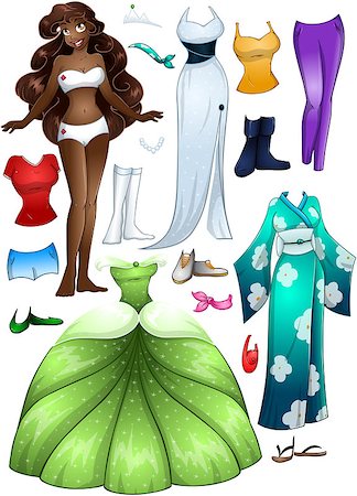 A vector illustration of an african girl template outfit and accessories dress up pack. Photographie de stock - Aubaine LD & Abonnement, Code: 400-07324788