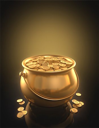 simsearch:400-04365987,k - Golden pot full of gold coins. Clipping path included. Photographie de stock - Aubaine LD & Abonnement, Code: 400-07324860
