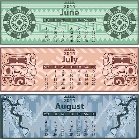 Vector of Summer calendar 2014 with mayan ornaments Stock Photo - Budget Royalty-Free & Subscription, Code: 400-07326849