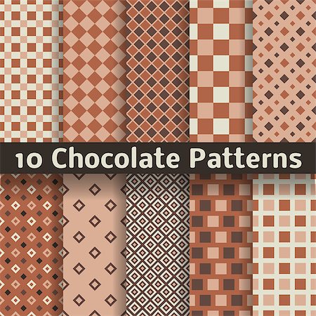 10 Chocolate vector seamless patterns (tiling). Monochrome brown color. Endless texture can be used for printing onto fabric and paper or scrap booking. Square shapes. Textures of chocolate bar. Stock Photo - Budget Royalty-Free & Subscription, Code: 400-07327177