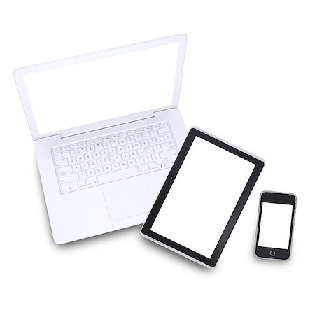 simsearch:400-04376796,k - Laptop, tablet pc and smartphone. Isolated on white background Foto de stock - Super Valor sin royalties y Suscripción, Código: 400-07327927