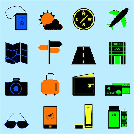 simsearch:400-07114343,k - Travel colorful icons set on light blue background, stock vector Stock Photo - Budget Royalty-Free & Subscription, Code: 400-07328201