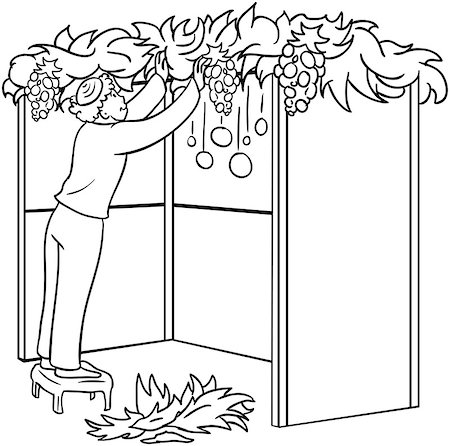 simsearch:400-07329068,k - A vector illustration coloring page of a Jewish guy standing on a stool and building a Sukkah for the Jewish holiday Sukkot. Stock Photo - Budget Royalty-Free & Subscription, Code: 400-07329069