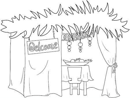 simsearch:400-07329068,k - A Vector illustration coloring page of a Sukkah decorated with ornaments for the Jewish Holiday Sukkot. Stock Photo - Budget Royalty-Free & Subscription, Code: 400-07329074