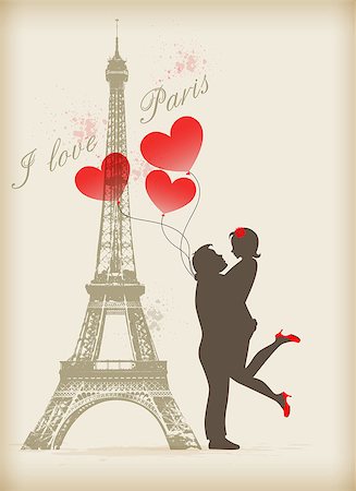 paris vintage - Loving couple in Paris near the Eiffel Tower Stock Photo - Budget Royalty-Free & Subscription, Code: 400-07329077