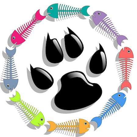 simsearch:400-06392340,k - Illustration of fish and cat paw print as a symbol of cat food. Stock Photo - Budget Royalty-Free & Subscription, Code: 400-07329116