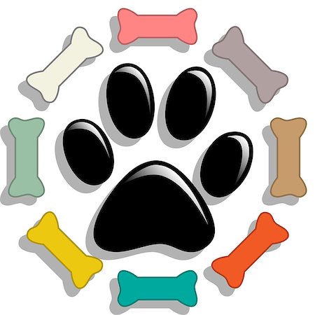 simsearch:400-06392340,k - Illustration of bone and paw print of a dog as a symbol of the dog food. Stock Photo - Budget Royalty-Free & Subscription, Code: 400-07329215