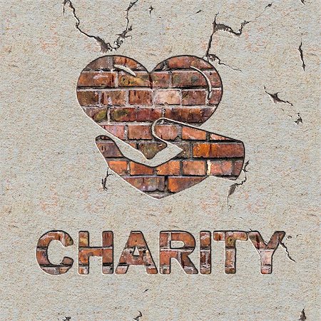 Charity Word and Icon of Heart in the Hand on the Brick Wall. Photographie de stock - Aubaine LD & Abonnement, Code: 400-07329359