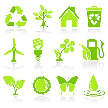 simsearch:400-05877514,k - Collect Environment Icon with Tree, Leaf, Light Bulb, Recycling Symbol, vector isolated on white background Stock Photo - Budget Royalty-Free & Subscription, Code: 400-07329599