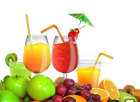 simsearch:400-06069331,k - Fresh Fruits and Juice over White Stock Photo - Budget Royalty-Free & Subscription, Code: 400-07329628