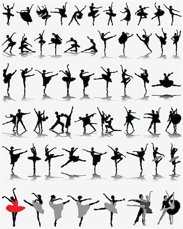 simsearch:400-04255721,k - Black ballerina silhouettes on gray background, vector Stock Photo - Budget Royalty-Free & Subscription, Code: 400-07329994