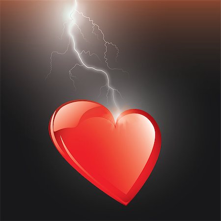 simsearch:400-04256241,k - Red heart hit by lightning isolated against a black background Stock Photo - Budget Royalty-Free & Subscription, Code: 400-07320213