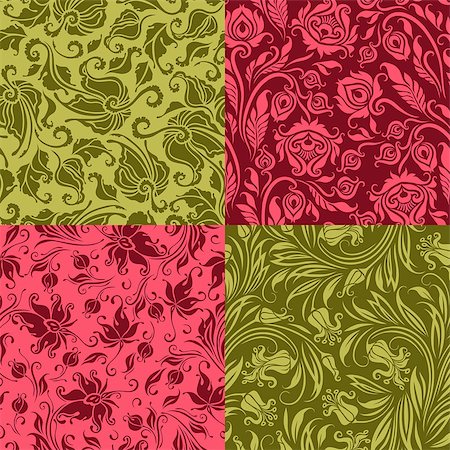 simsearch:400-05879441,k - Set of 4 seamless floral pattern. Decorative flowers on a background. In vintage style. Stock Photo - Budget Royalty-Free & Subscription, Code: 400-07320339