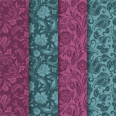 simsearch:400-05879441,k - Set of 4 seamless floral pattern. Decorative flowers on a background. In vintage style. EPS10. Stock Photo - Budget Royalty-Free & Subscription, Code: 400-07320357