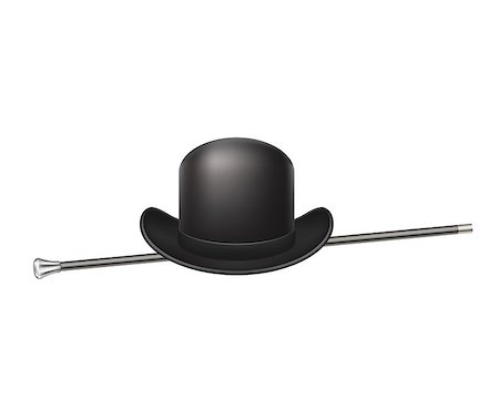 simsearch:400-05287348,k - Bowler hat and elegant walking stick on white background Stock Photo - Budget Royalty-Free & Subscription, Code: 400-07321102