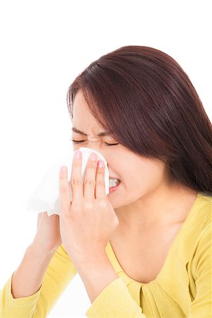 picture of cough and cold person - young woman is sneezing with painful face Stock Photo - Budget Royalty-Free & Subscription, Code: 400-07321513