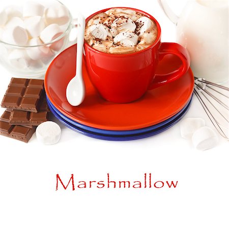 simsearch:700-03698239,k - Delicious hot chocolate with marshmallow on white background. Stock Photo - Budget Royalty-Free & Subscription, Code: 400-07321597